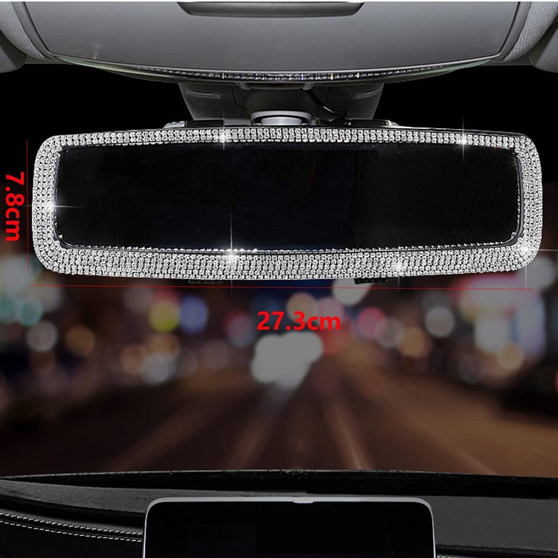 WedFeir Bling Rhinestone Car Rear View Mirror  Mirror with Crystal Diamonds Rhinestones for Women Car Interior Trim. ( Sliver ) - Image 2